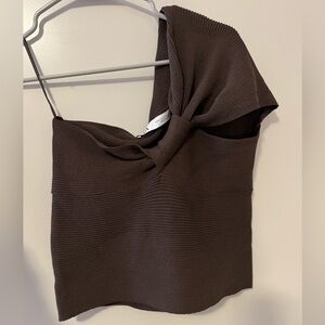 Zara Chocolate Ribbed Knit One shoulder Top